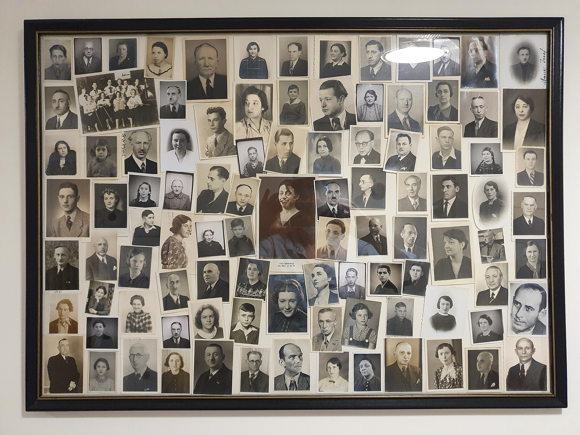 Framed photographs on a wall
