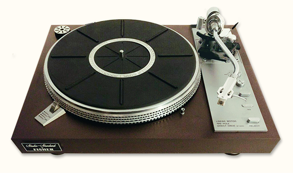 A vinyl record on a turntable